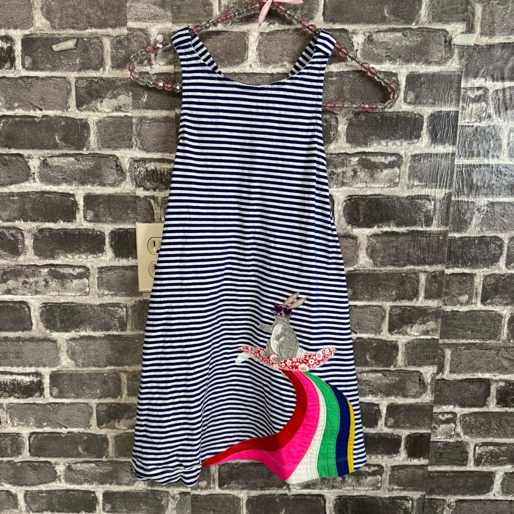 Mini Biden Easter dress navy blue white stripe
